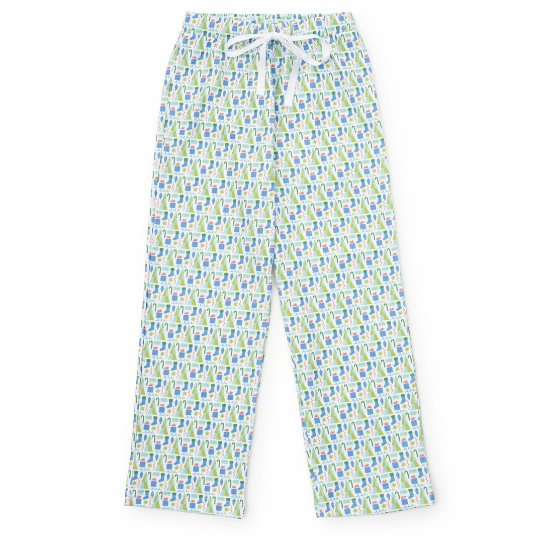 Patterned pajama pants on a white background