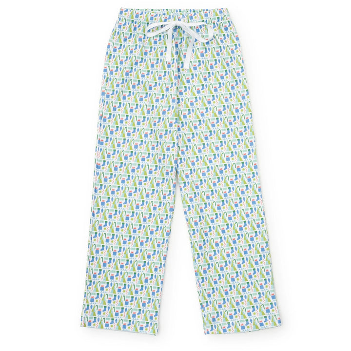 Patterned pajama pants on a white background