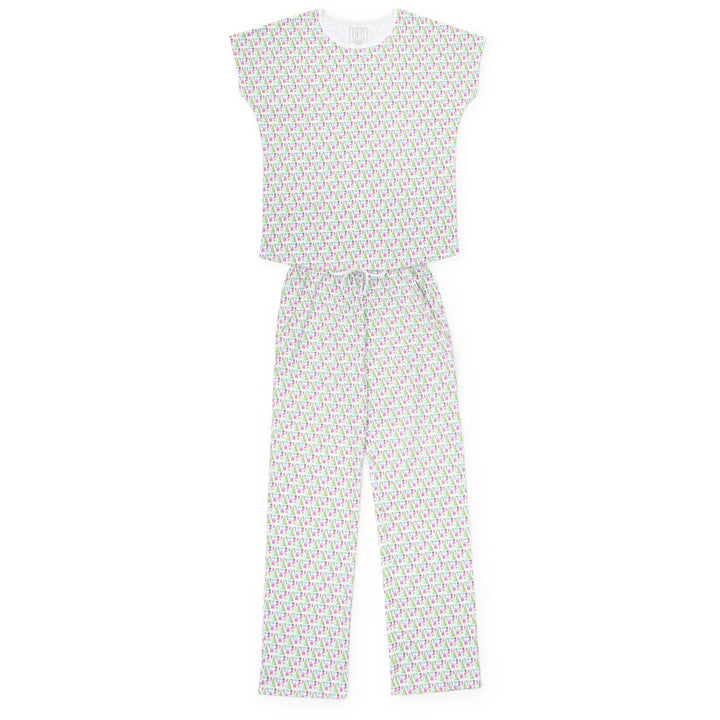 Two-piece pajamas set with a small pattern on a white background