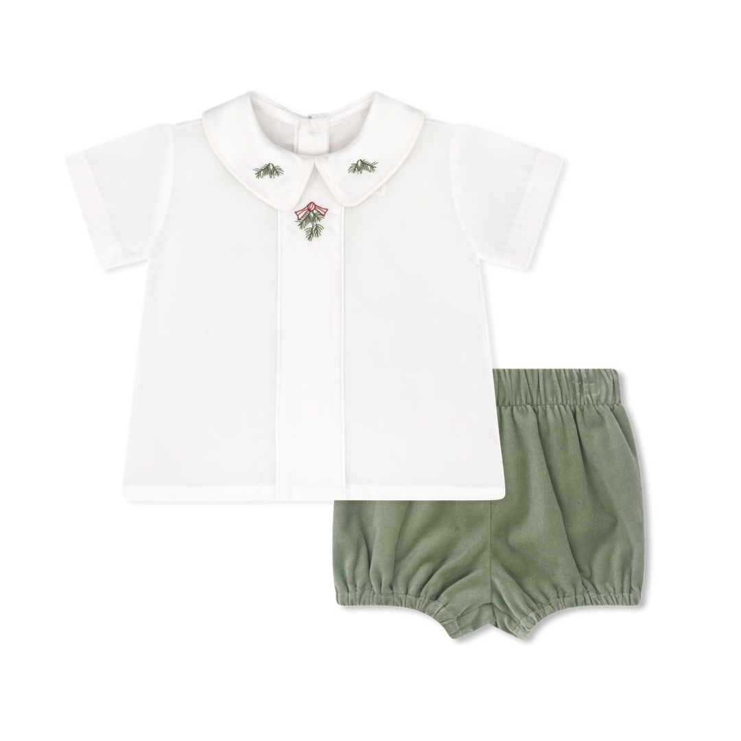 Jonathan Bloomer Set | Winslow White Batiste & Leyland Green Velvet