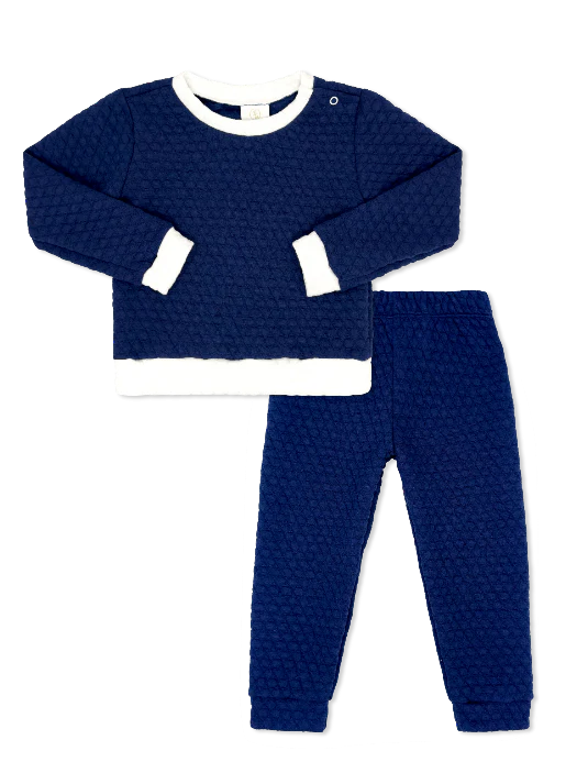 Blue textured play set with white accents on a white background