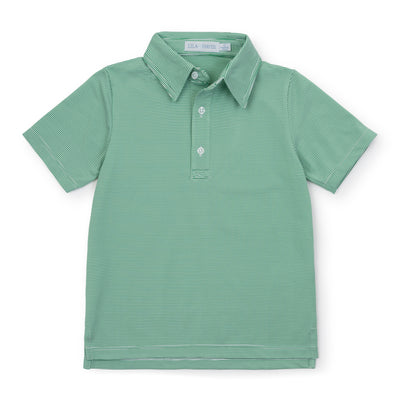 Lila + Hayes Will Performance Polo | Green & White Stripe