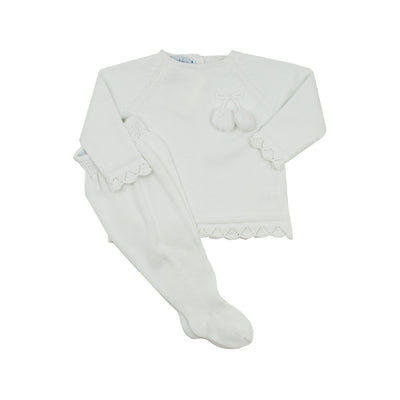 Mi Lucero Scalloped Footed Sweater Set | White