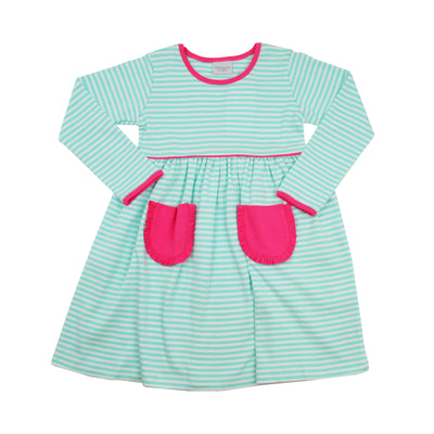 Squiggles Popover Dress | Teal & Hot Pink