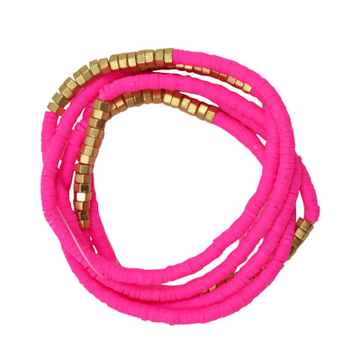 Rubber & Gold Bead Bracelet | Hot Pink