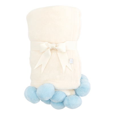 Elegant Baby Pom Pom Fleece Blanket | Blue