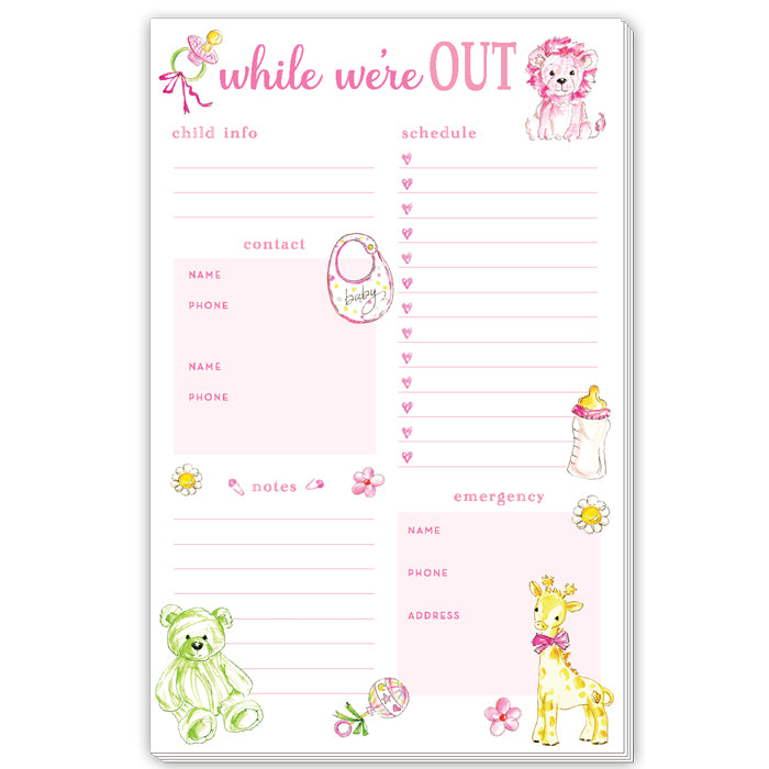 Rosanne Beck While We're Out Babysitter Notepad | Pink