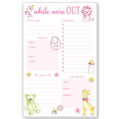 Rosanne Beck While We're Out Babysitter Notepad | Pink