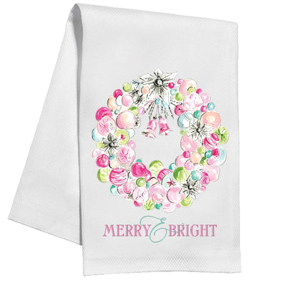 Merry & Bright Vintage Ornament Wreath Kitchen Towel