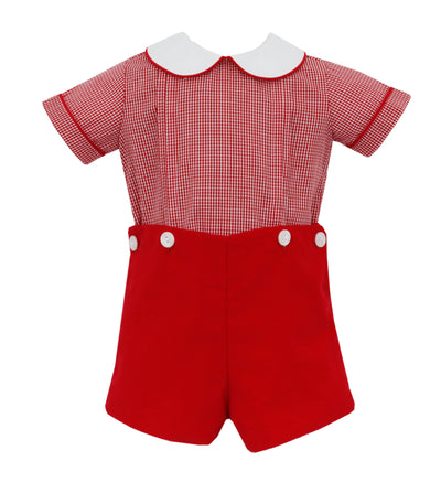 Anavini Red Corduroy and Gingham Button-on Set
