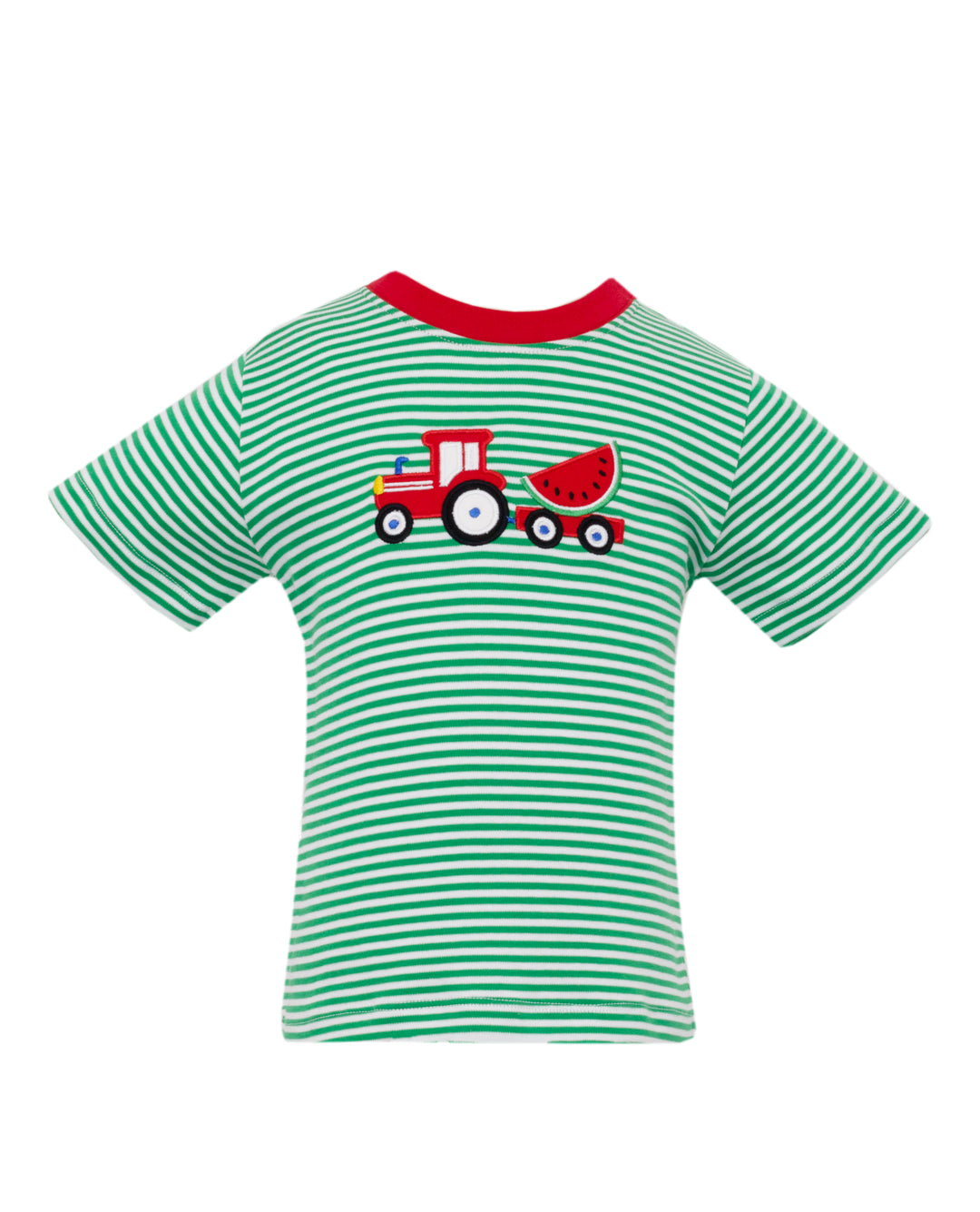 Claire & Charlie Applique Short-Sleeve Shirt | Tractor with Watermelon