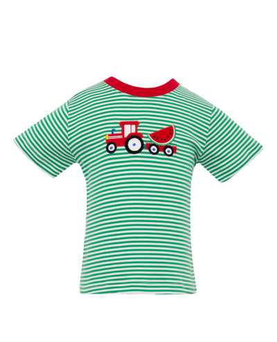 Claire & Charlie Applique Short-Sleeve Shirt | Tractor with Watermelon