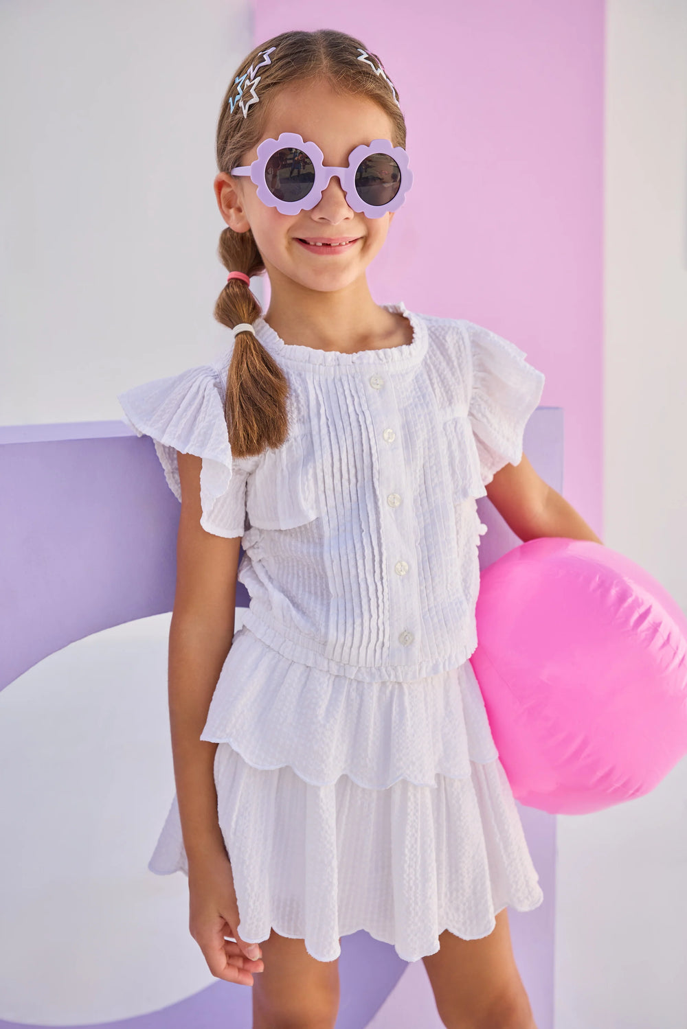Bisby Tiered Skort | White Seersucker