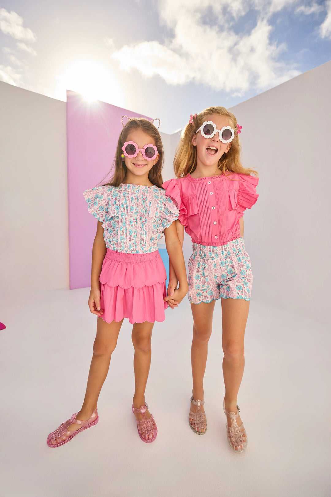 Bisby Shirred Scallop Shorts | Marguerite Floral Pink
