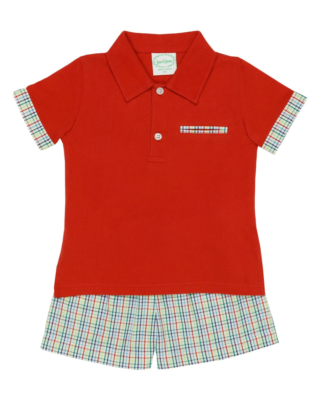 Grace & James Primary Plaid Polo Set