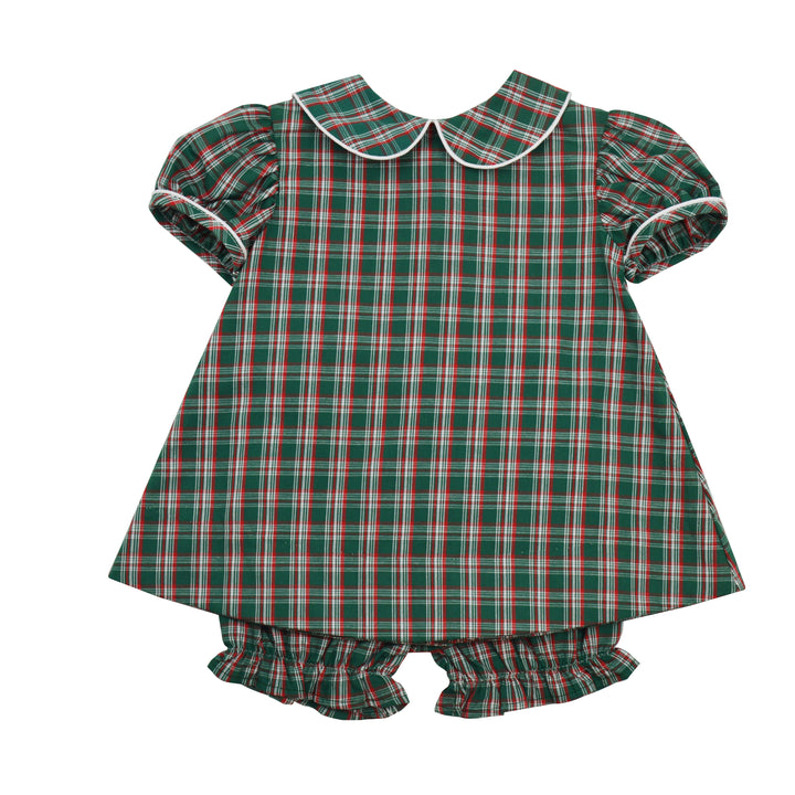 Green plaid dress with collar and bottom on a white background