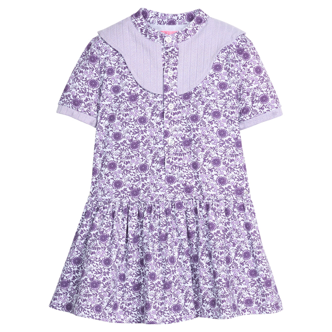 Purple floral dress with a white background