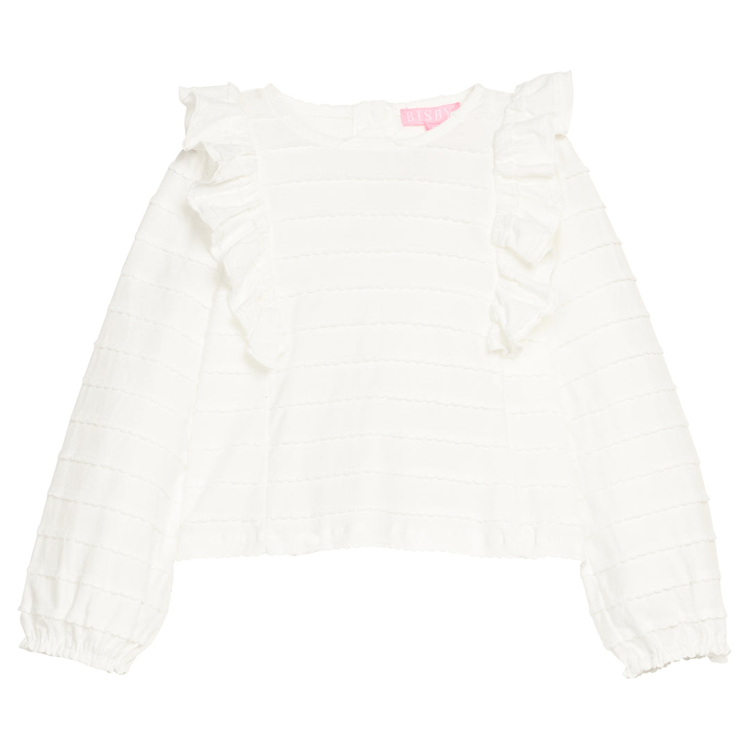white blouse with ruffle