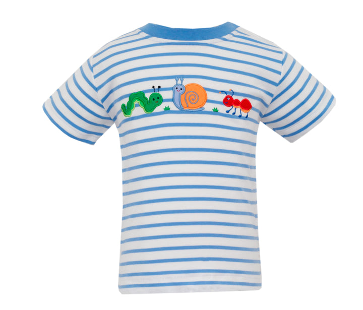 Striped t-shirt with cartoon characters on a white background