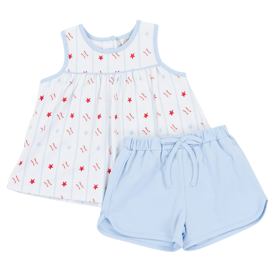 Children's outfit with a sleeveless top and shorts on a white background