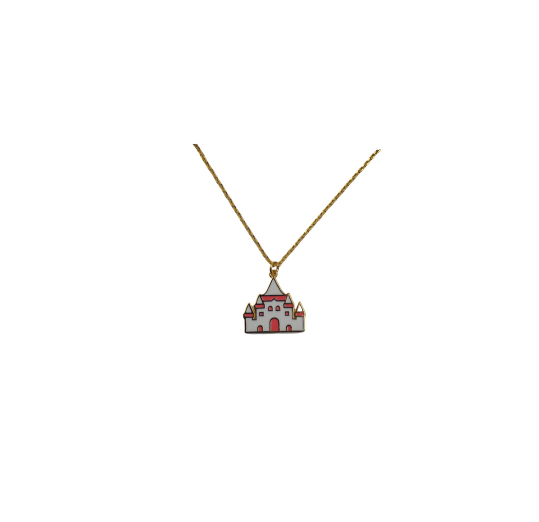 Necklace with a castle pendant on a white background