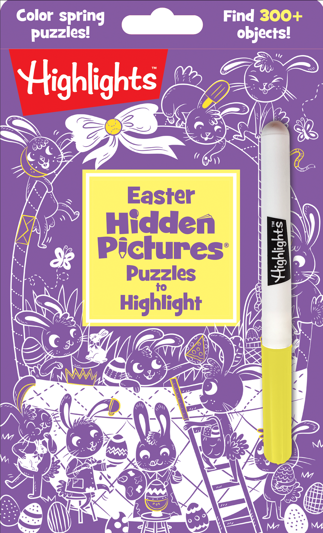 Easter-themed hidden pictures book with a highlighter, featuring Highlights branding.