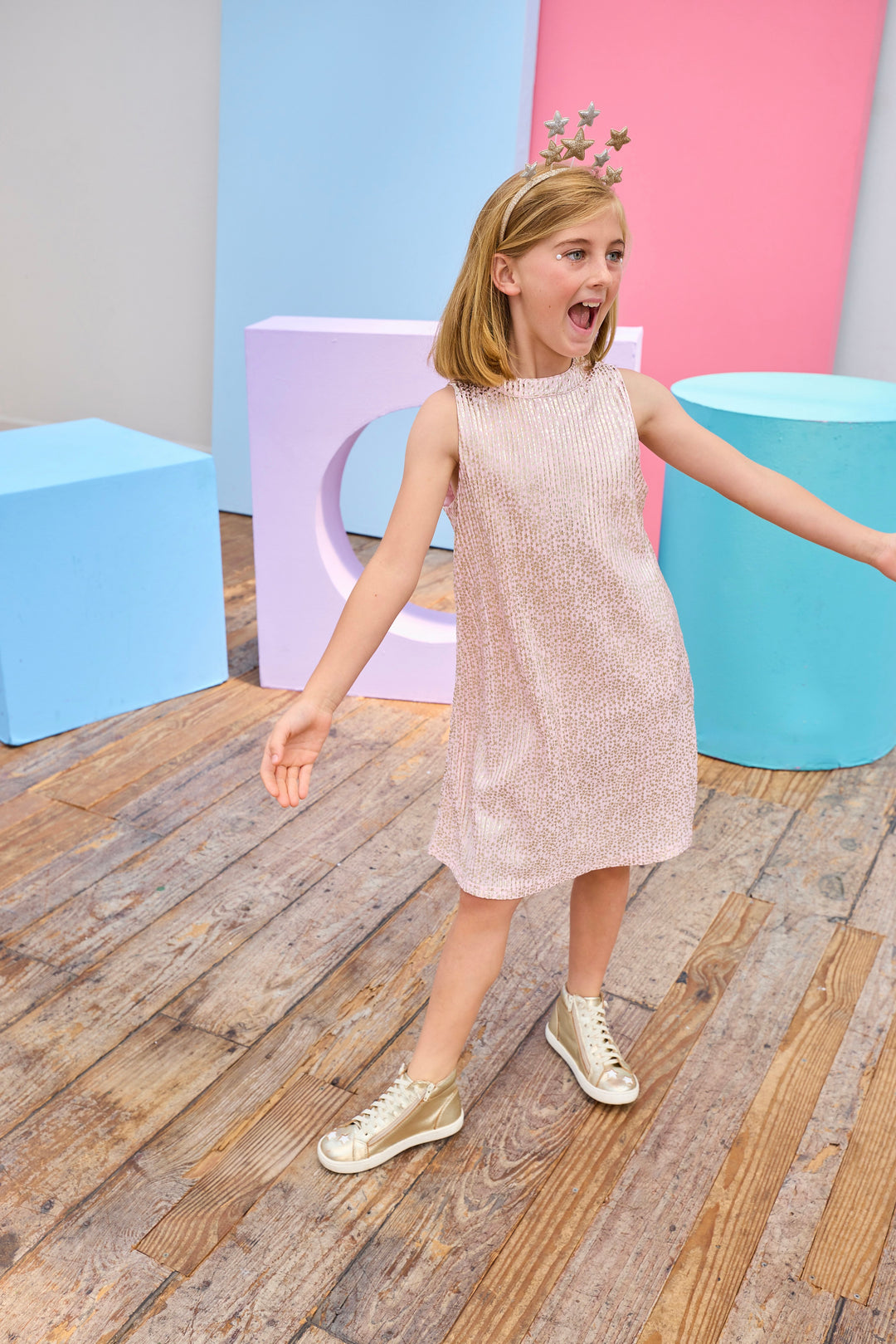 Swing Dress | Pink Crinkle Stars
