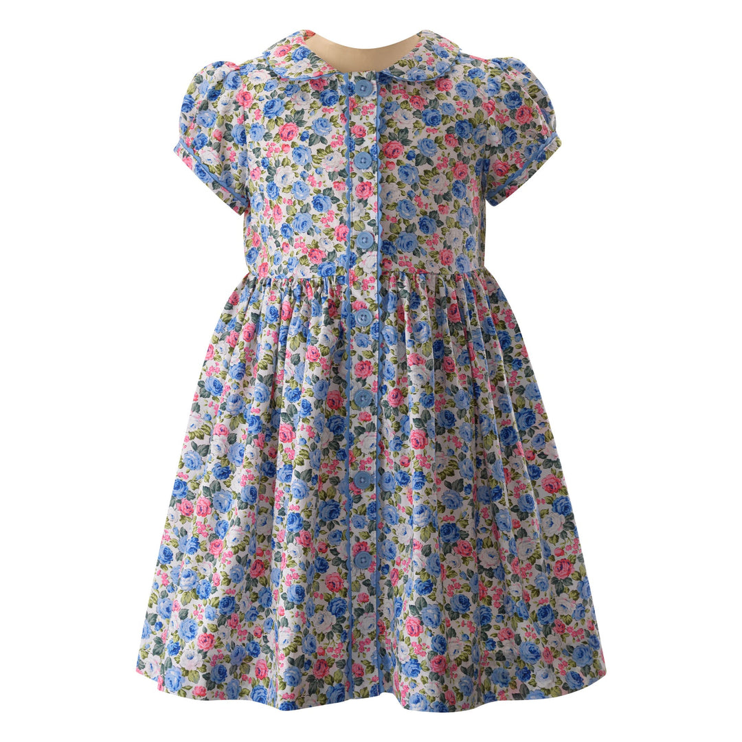 Rachel Riley Blue Rose Button-front Dress
