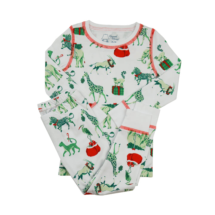 Children's pajama set with animal print on a white background