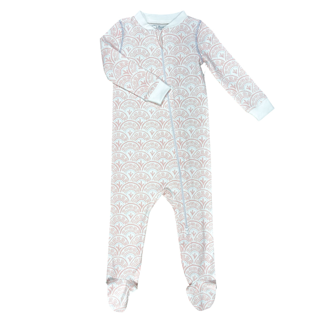 footie with pink scallop design