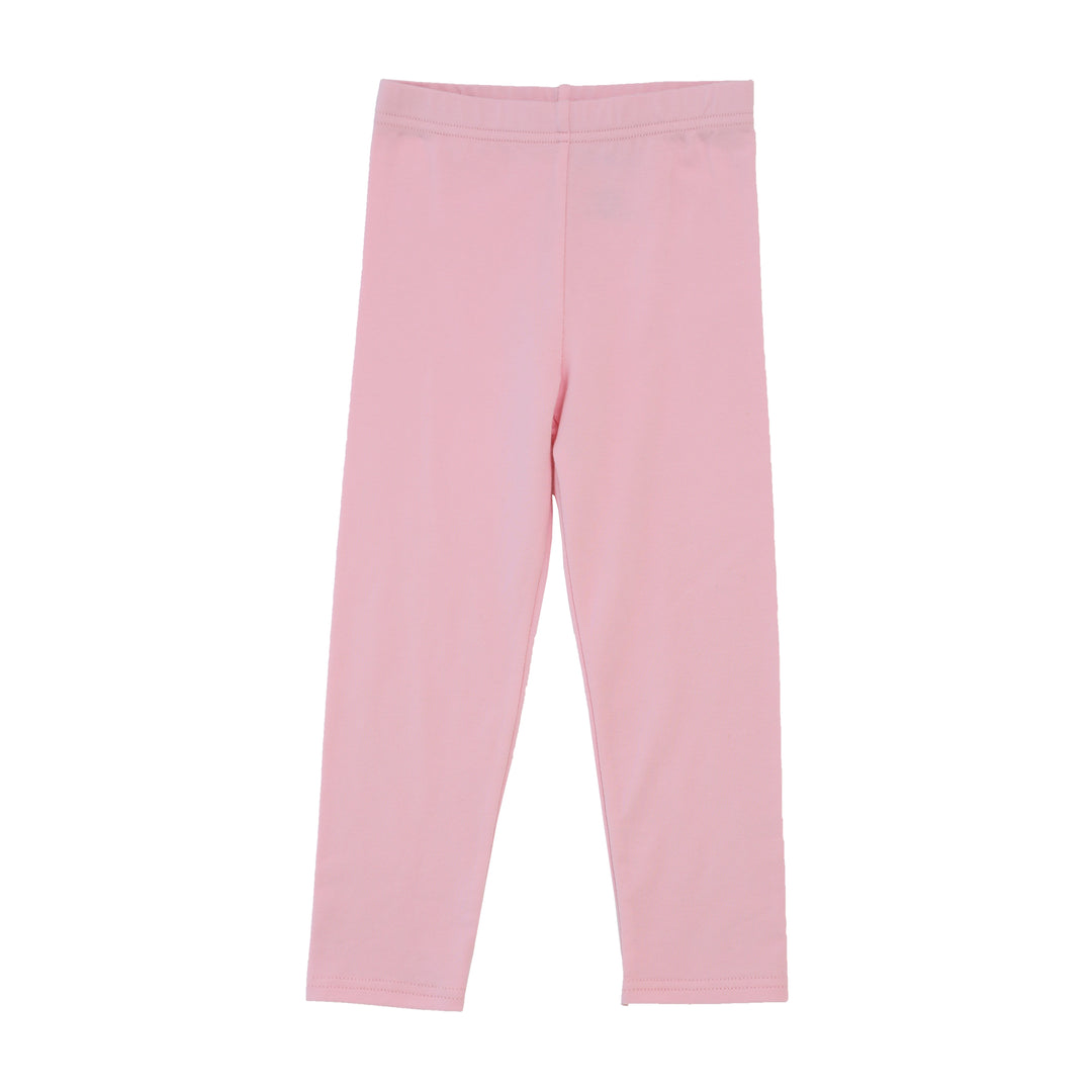 A pair of light pink leggings shown flat against a solid white background.