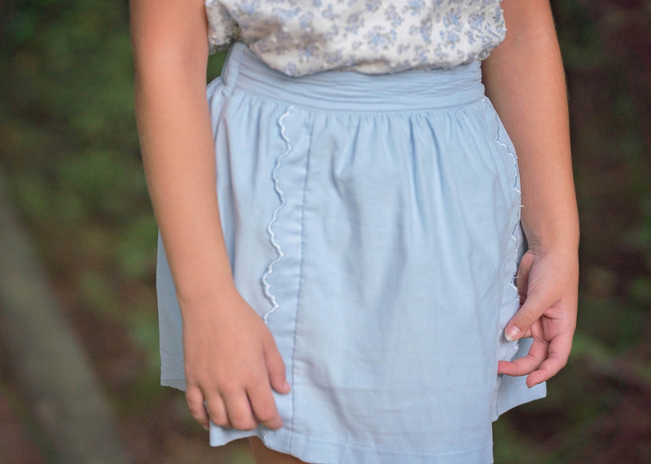 Kate Skirt Set | Blue Corduroy with Dotted Swiss (12)
