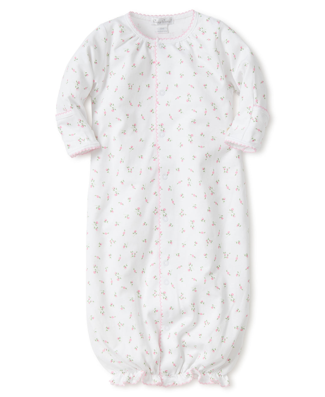Baby onesie with a subtle pattern on a white background