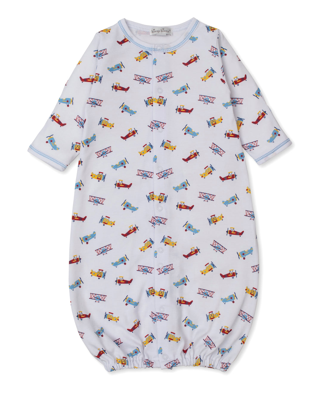 Baby onesie with airplane pattern on a white background