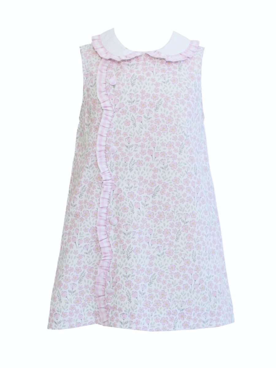 Floral dress with a white collar on a white background