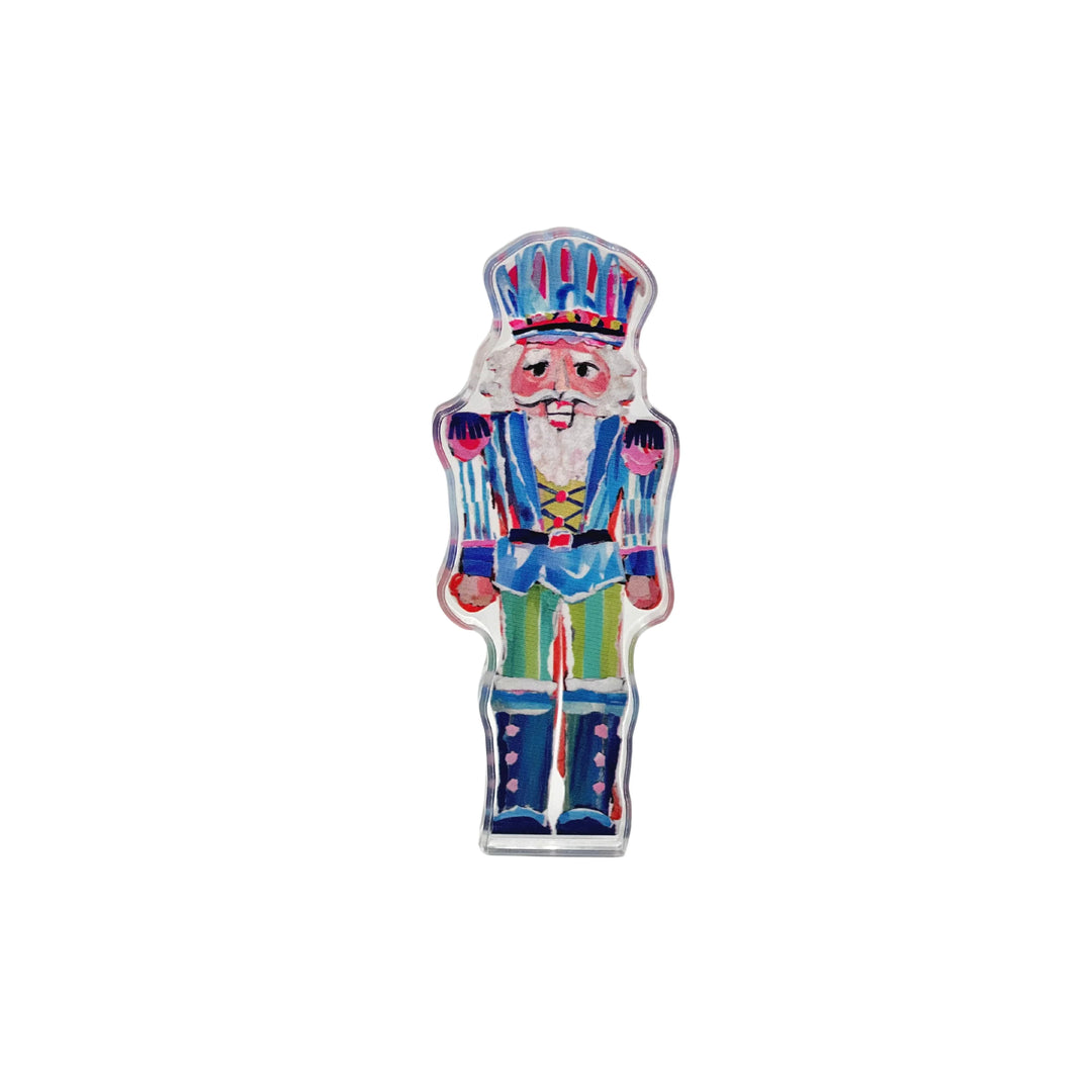 Colorful nutcracker toy figure on a white background