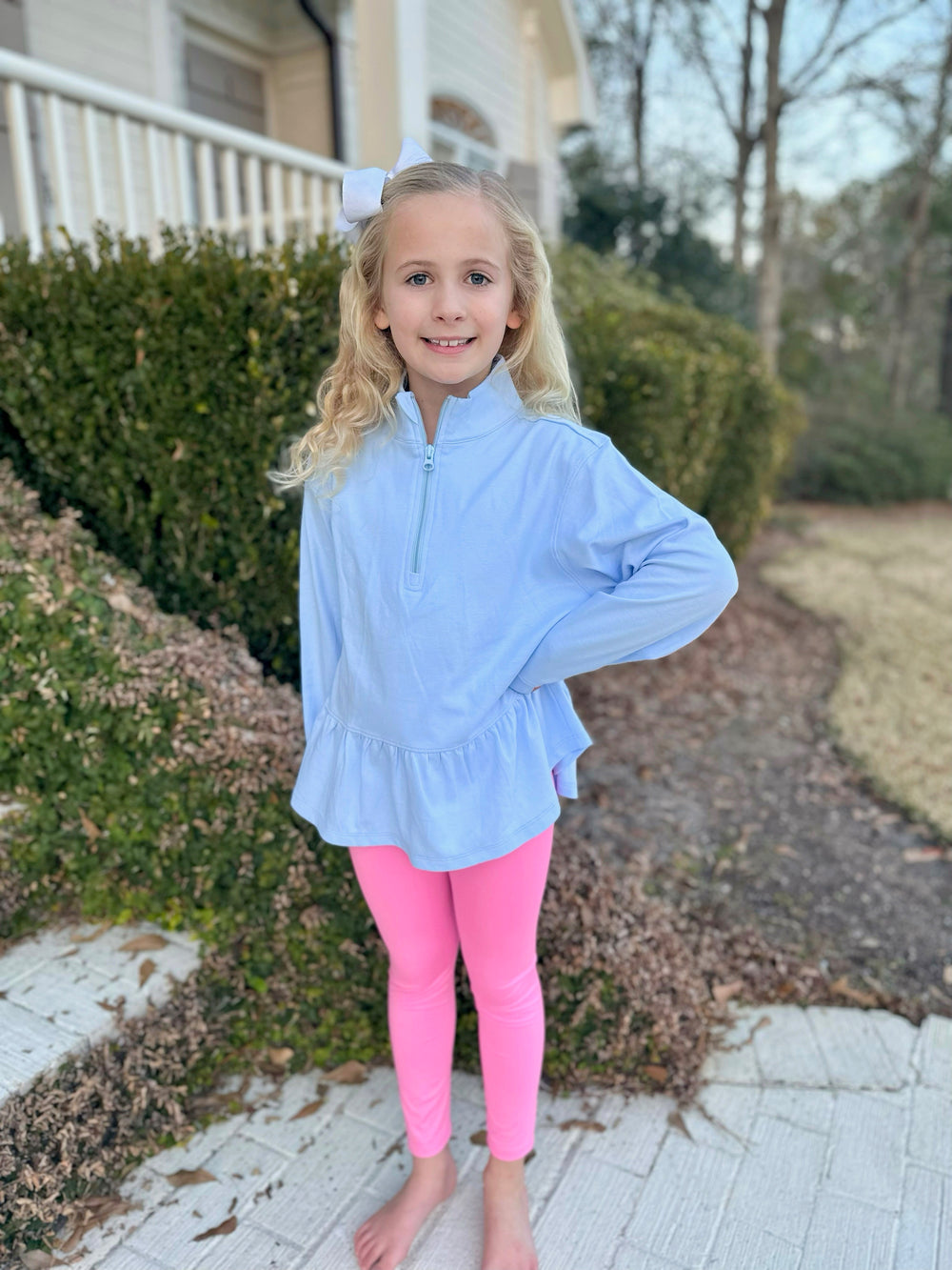 BE elizabeth Peplum Half-Zip | Light Blue Knit