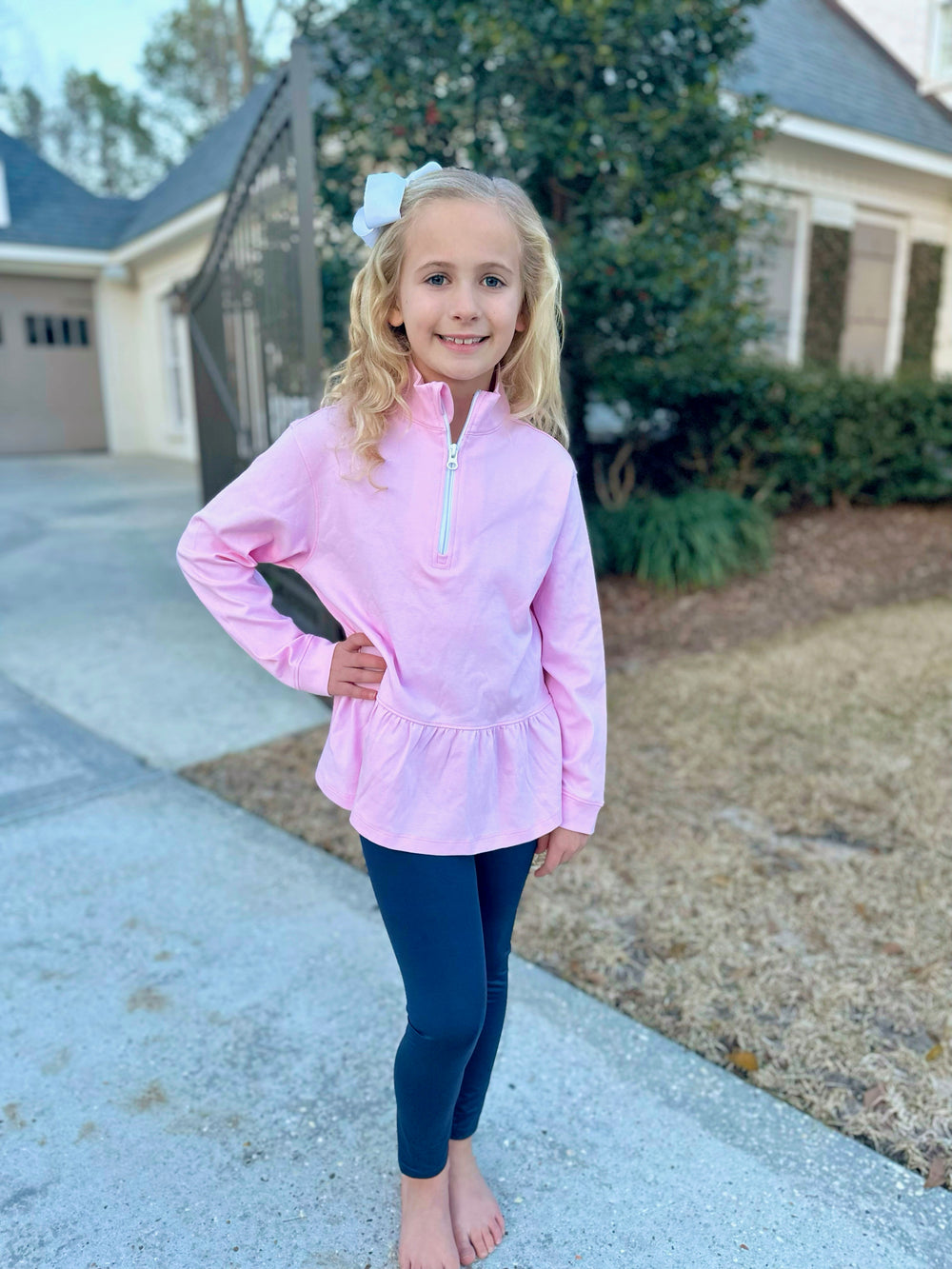 BE elizabeth Peplum Half-Zip | Light Pink Knit
