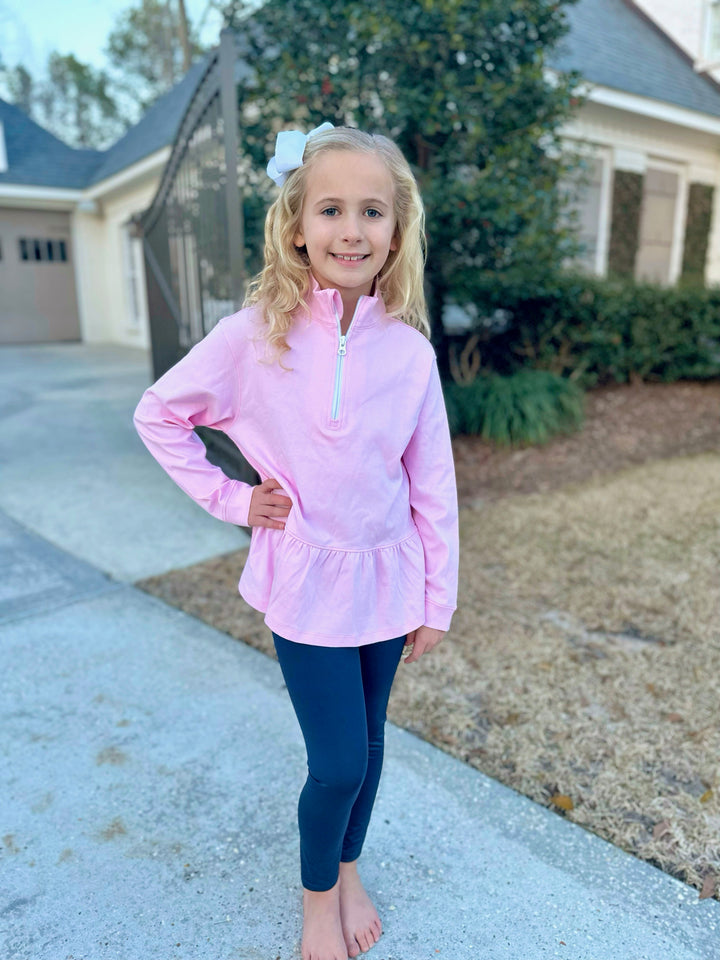BE elizabeth Peplum Half-Zip | Light Pink Knit