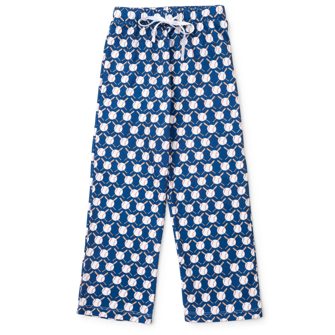 Blue pajama pants with baseball print
