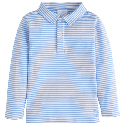 Little English Long-sleeve Stripe Polo | Light Blue