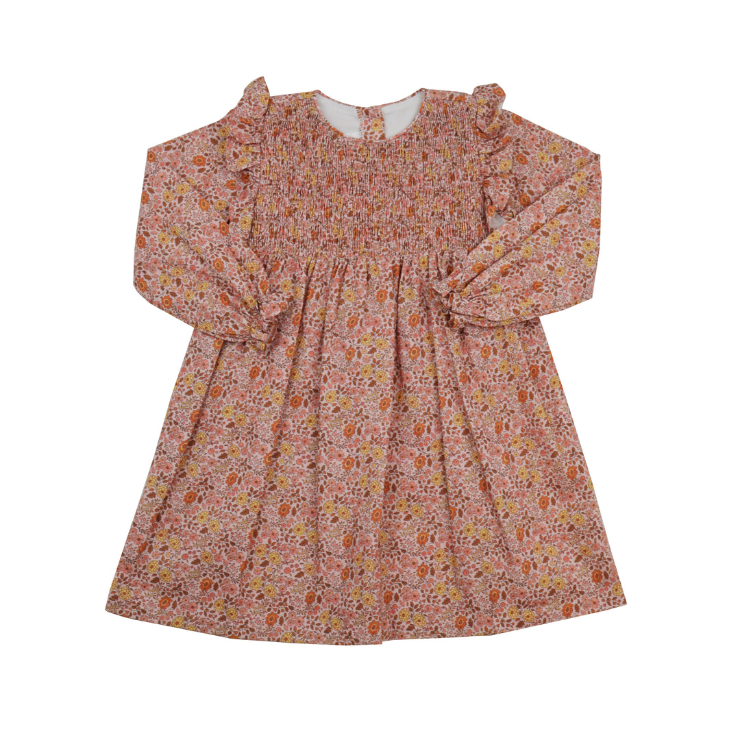 Floral dress with long sleeves on a white background