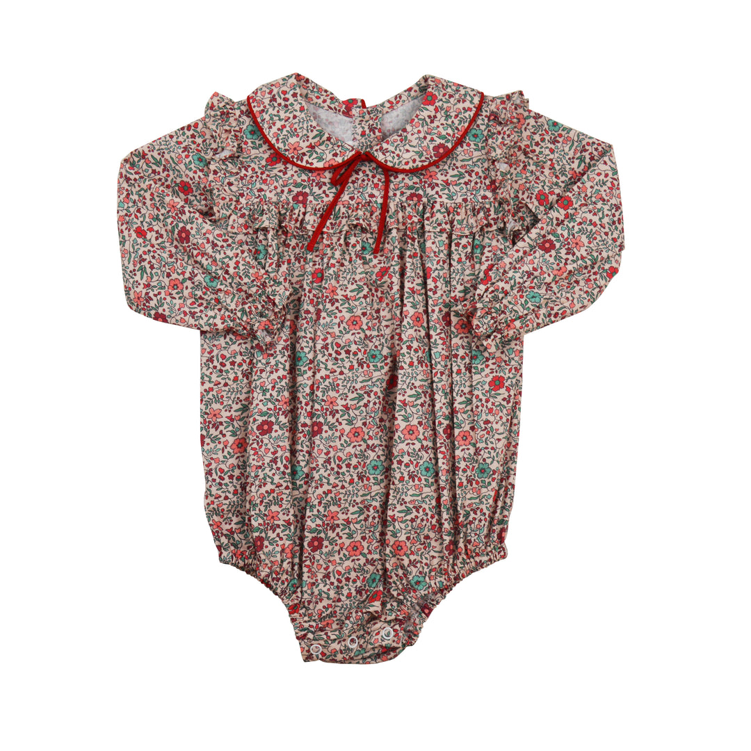 Floral baby bubble with long sleeves on a white background