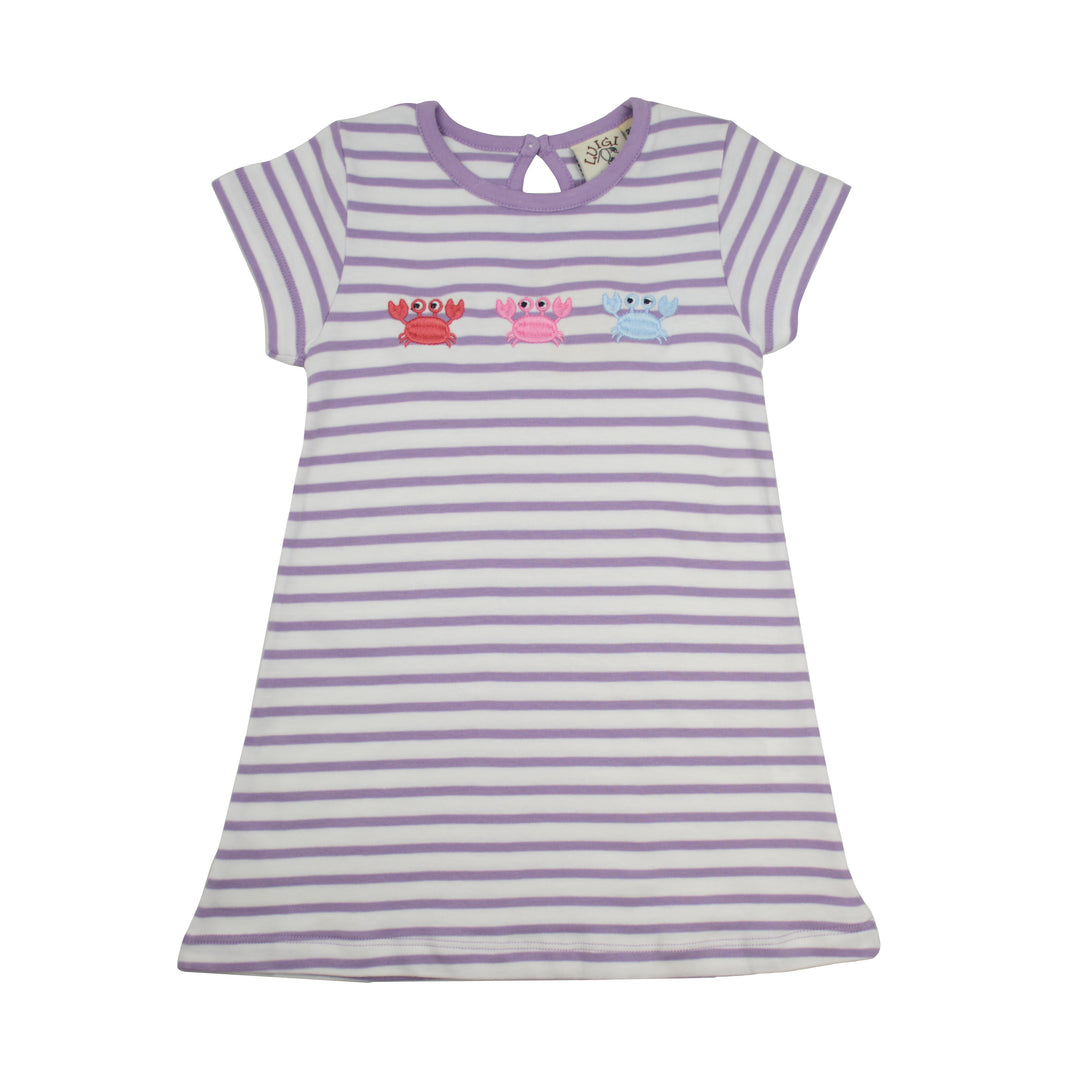 Striped dress with embroidered characters on a white background