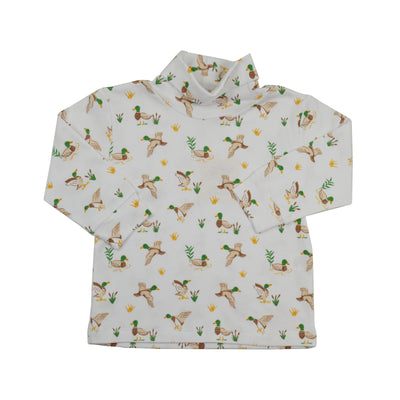 Children's long-sleeve shirt with duck pattern on a white background
