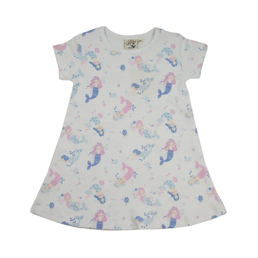 Children's dress with mermaid pattern on a white background