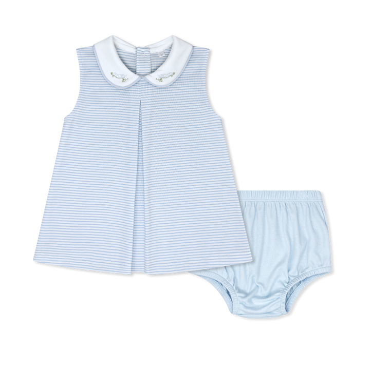 blue stripe diaper set with caterpillar embroidery
