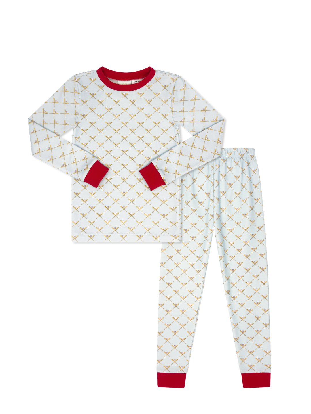 Children's pajama set with geometric pattern on a white background