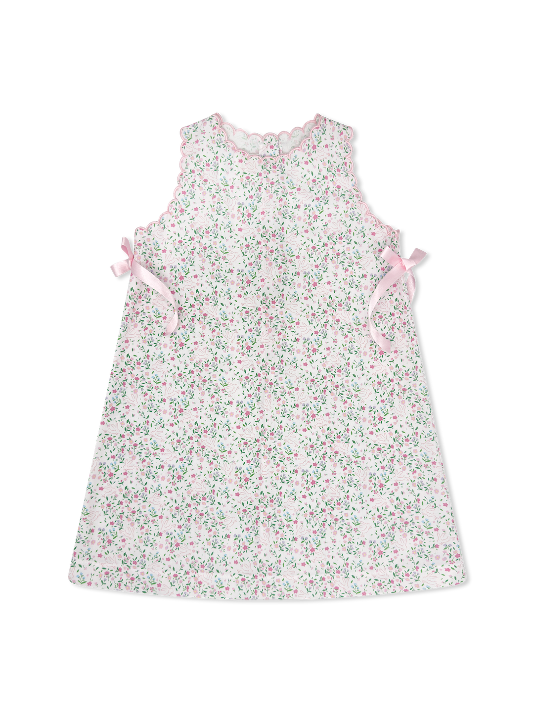 Floral dress with pink bows on a white background
