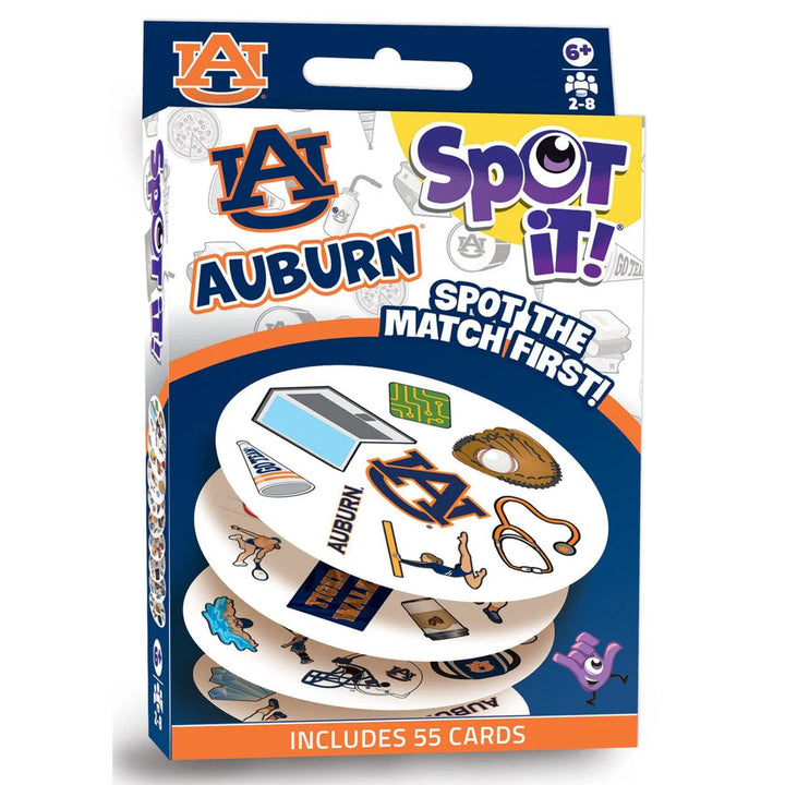 Auburn University themed 'Spot It!' game packaging on a white background